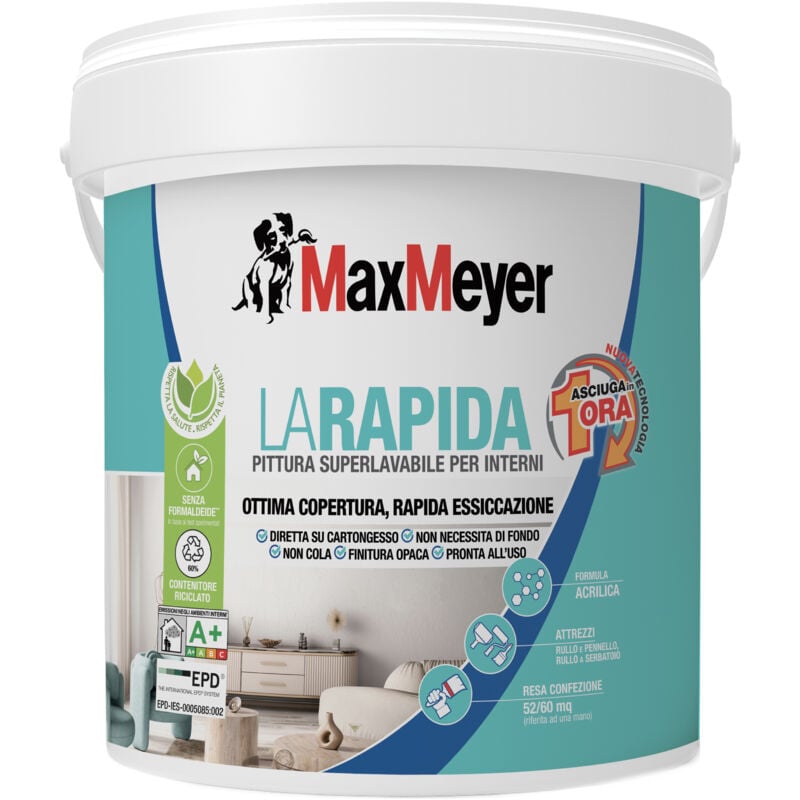 foto del prodotto pittura murale superlavabile max meyer la rapida' bianco 4 lt