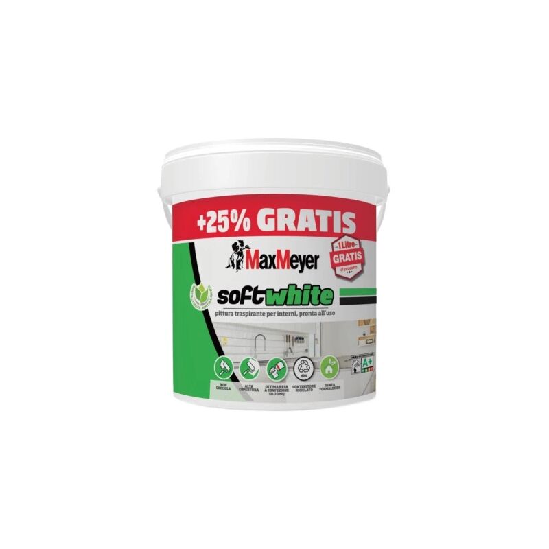 foto del prodotto pittura murale traspirante max meyer soft white bianco 5 lt