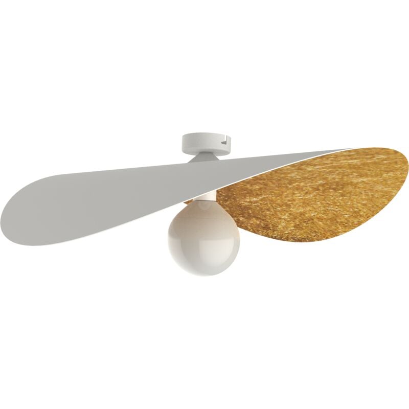 foto del prodotto piuma plafoniera, 1x e27, max 42w, metallo, bianco opaco foglia oro, d.60cm - lumicom
