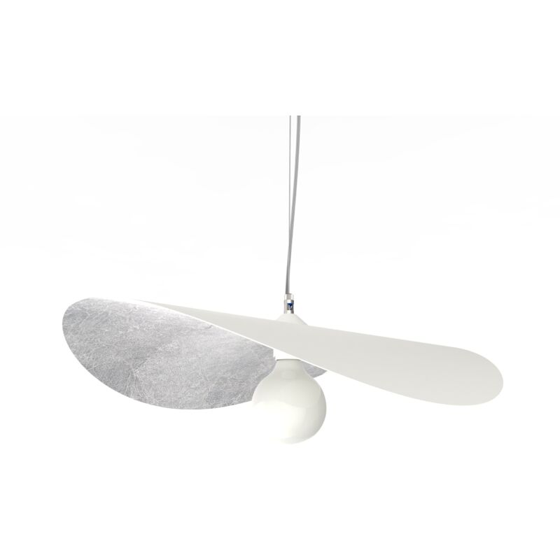 foto del prodotto piuma sospensione, 1x e27, max 42w, metallo, bianco opaco foglia argento, d.60cm lumicom