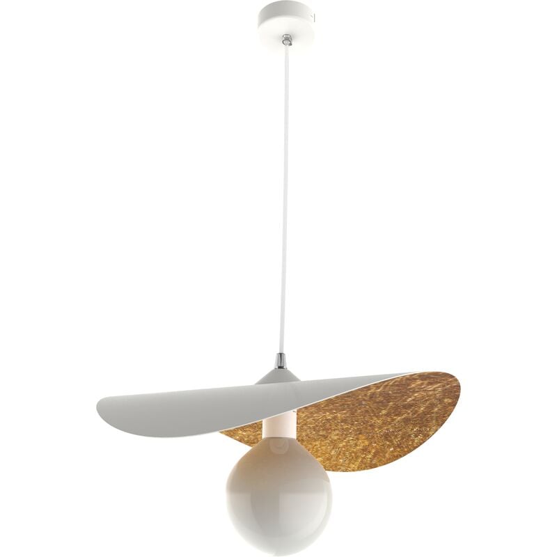 foto del prodotto piuma sospensione, 1x e27, max 42w, metallo, bianco opaco foglia oro, d.40cm lumicom