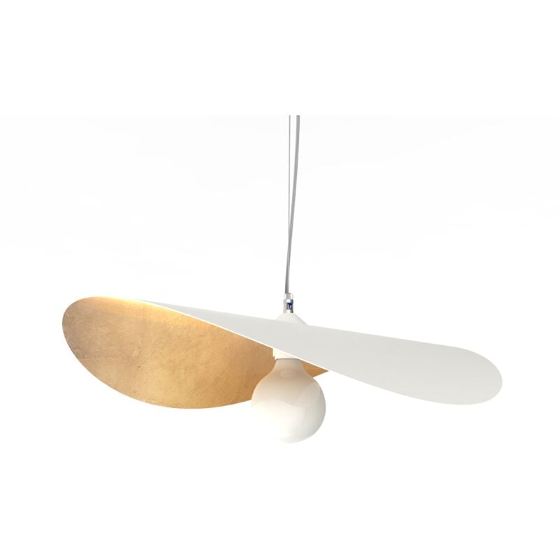 foto del prodotto piuma sospensione, 1x e27, max 42w, metallo, bianco opaco foglia oro, d.60cm - lumicom