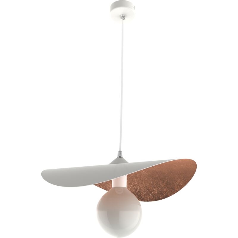 foto del prodotto piuma sospensione, 1x e27, max 42w, metallo, bianco opaco foglia rame, d.40cm lumicom