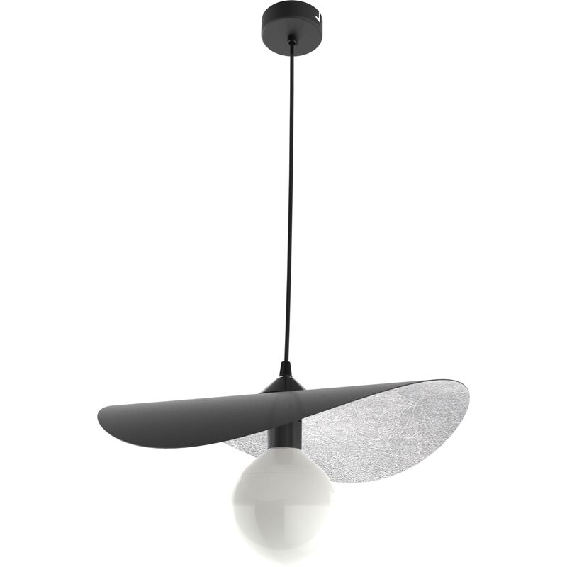 foto del prodotto piuma sospensione, 1x e27, max 42w, metallo, nero opaco foglia argento, d.60cm lumicom