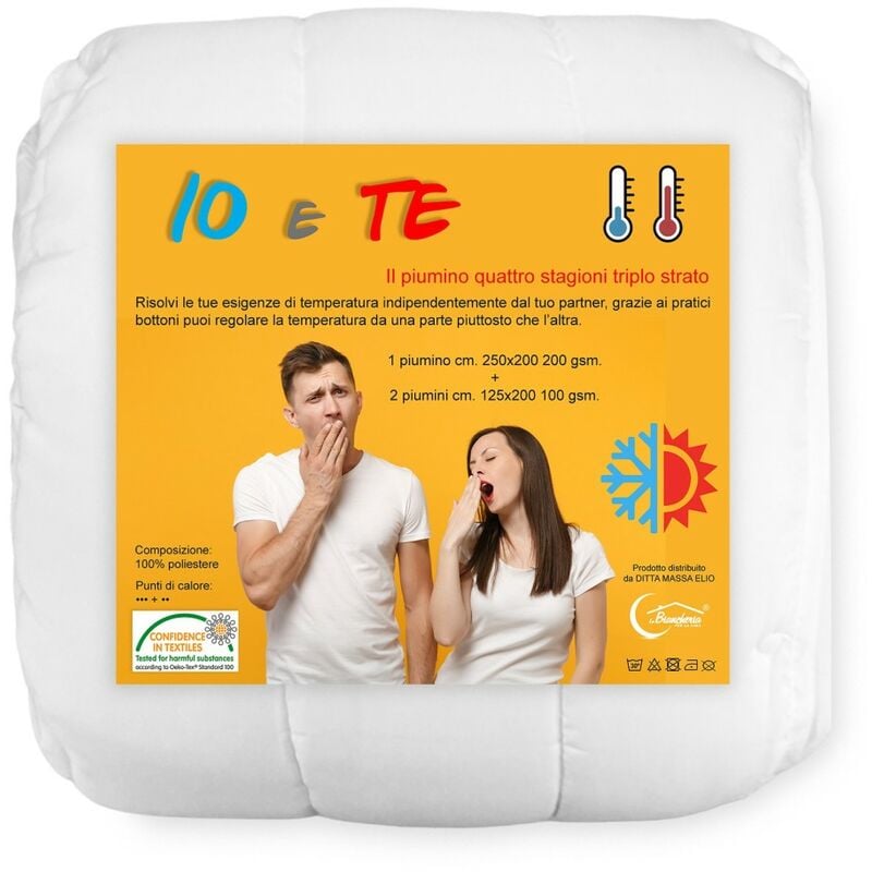 foto del prodotto piumino in morbida microfibra 4 stagioni io e te ideale per lui e lei triplo strato matrimoniale due piazze cm. 250x200
