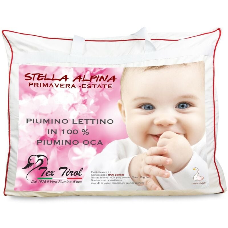 foto del prodotto piumino tex tirol © stella alpina da lettino estivo 100% piumino oca 100 gsm cm. 80 x 120 leggero