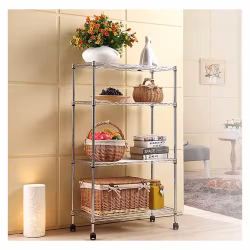 immagine 0 del prodotto piushopping scaffale in acciaio cromato 4 scaffali 4 ruote 60x35x170h