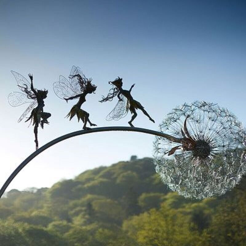 foto del prodotto pixie fairy garden sculpture stake fairies dancing with dandelions miniature landscape statue prato decorazione 1 pz stile b 
