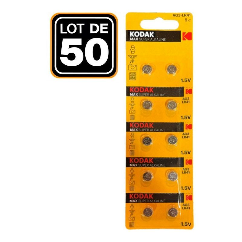 foto del prodotto pkcell 50 piles bouton ag3 super alcaline 1.5v kodak