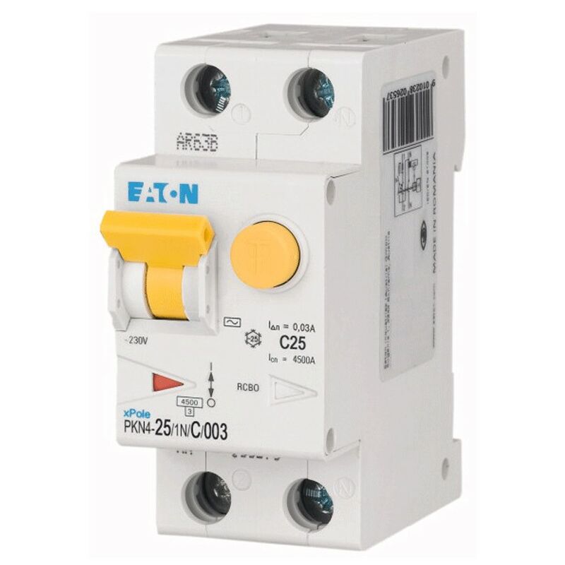 foto del prodotto pkn4 25 1n c 003 interruttore automatico differenziale modulare mtd1n 25a c 0,03 4 eaton