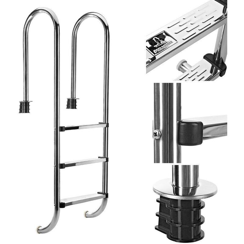 foto del prodotto pl003 scaletta da piscina con 3 pioli in acciaio inox 304ss, 158cm, scaletta da piscina con 3 gradini bc elec