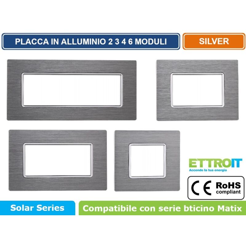 foto del prodotto placca alluminio 2 posti colore silver serie solar compatibile matix mt86206