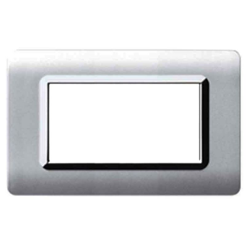 foto del prodotto placca ave tecnopolimero sistema 44 alluminio naturale cornice cromata 4 moduli 44py04als