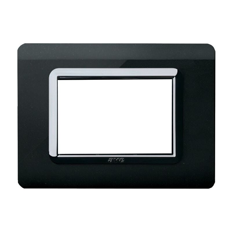 foto del prodotto placca ave tecnopolimero sistema 44 nero assoluto cornice cromata 3 moduli 44py03nal