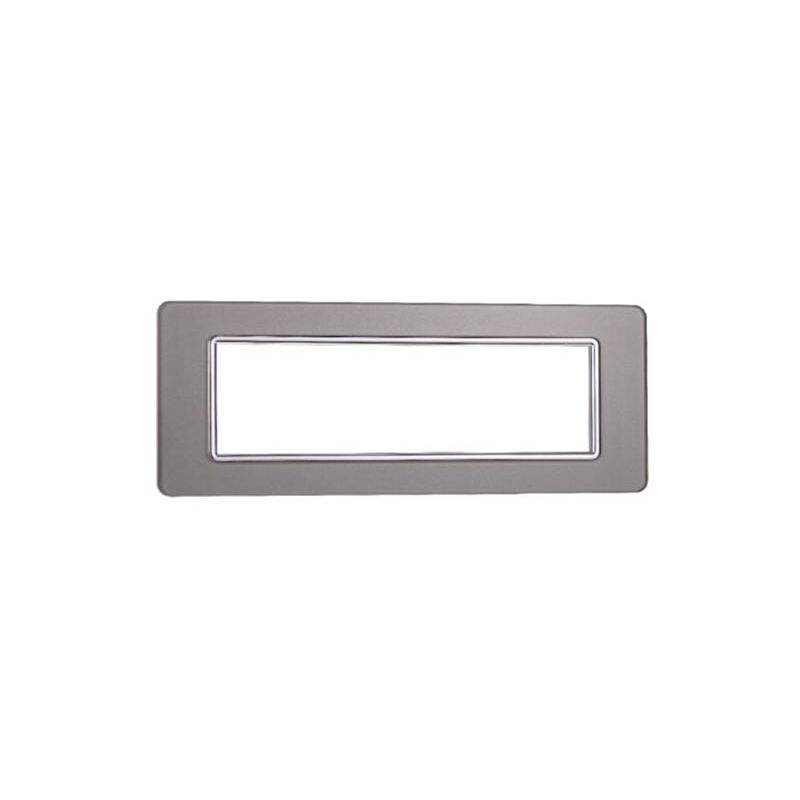 foto del prodotto placca compatibile vimar plana 7 moduli vetro colore argento ettroit ev84606
