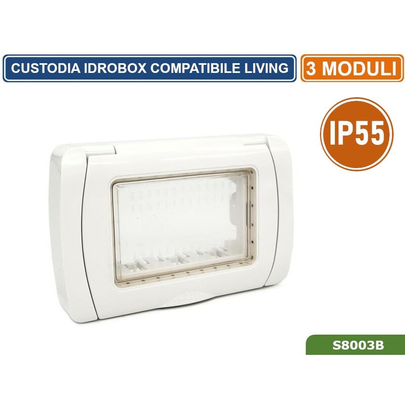 foto del prodotto placca copertura stagna 3m idrobox 3 moduli bianca ip55 compatibile serie bticino living