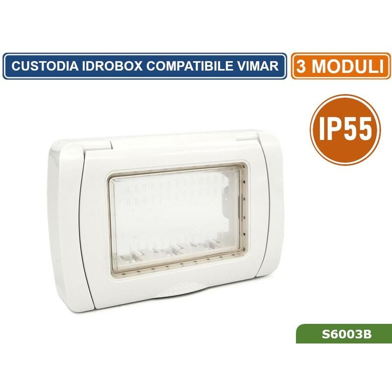 foto del prodotto placca copertura stagna 3m idrobox 3 moduli bianca ip55 compatibile serie vimar plana
