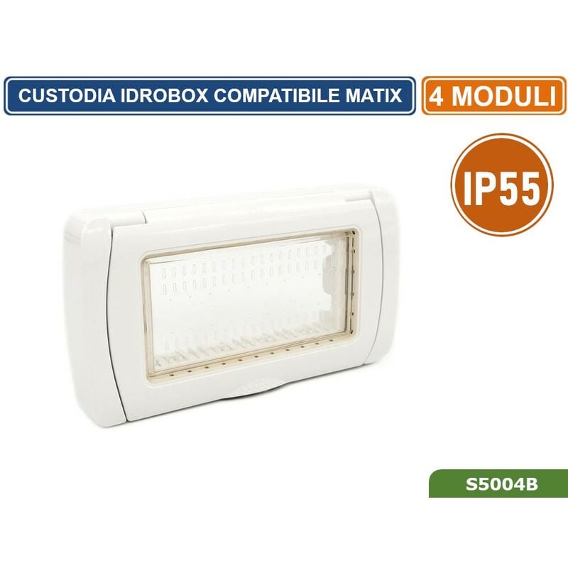 foto del prodotto placca copertura stagna 4m idrobox 4 moduli bianca ip55 compatibile serie bticino matix