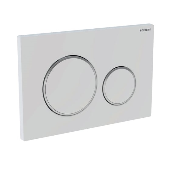 foto del prodotto placca di comando scarico sigma 20 bianca cromata per cassetta geberit 115.882.kj.1