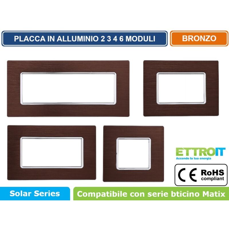 foto del prodotto placca in alluminio 2 posti colore bronzo serie solar compatibile matix
