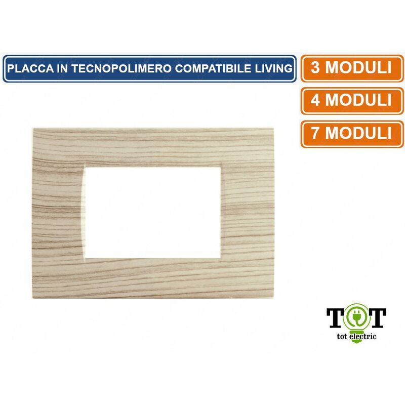 foto del prodotto placca in tecnopolimero abete compatibile con serie bticino living 3 4 7 moduli numero moduli 3 moduli