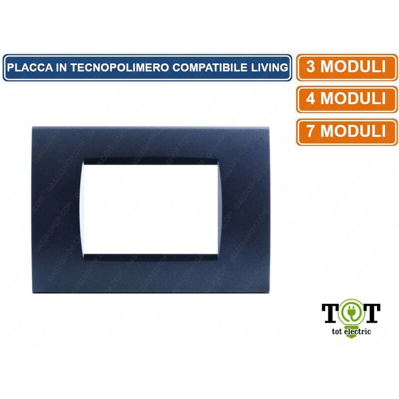 foto del prodotto placca in tecnopolimero blu navy compatibile con serie bticino living 3 4 7 moduli numero moduli 3 moduli