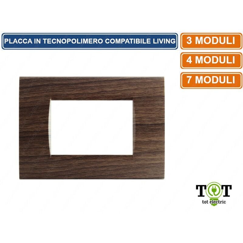 foto del prodotto placca in tecnopolimero ciliegio compatibile con serie bticino living 3 - 4 - 7 moduli - numero moduli 3 moduli