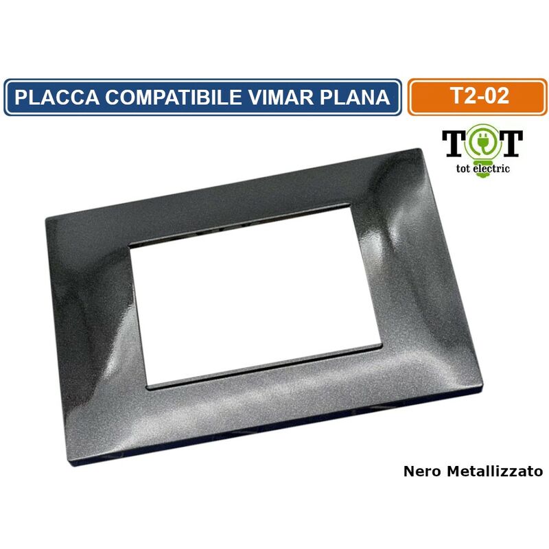 foto del prodotto placca in tecnopolimero nera metallizzata compatibile con serie vimar plana 2 3 4 7 moduli numero moduli 7 moduli