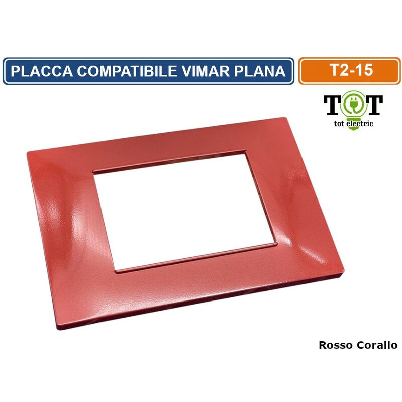 foto del prodotto placca in tecnopolimero rosso corallo compatibile con serie vimar plana 2 3 4 7 moduli numero moduli 7 moduli