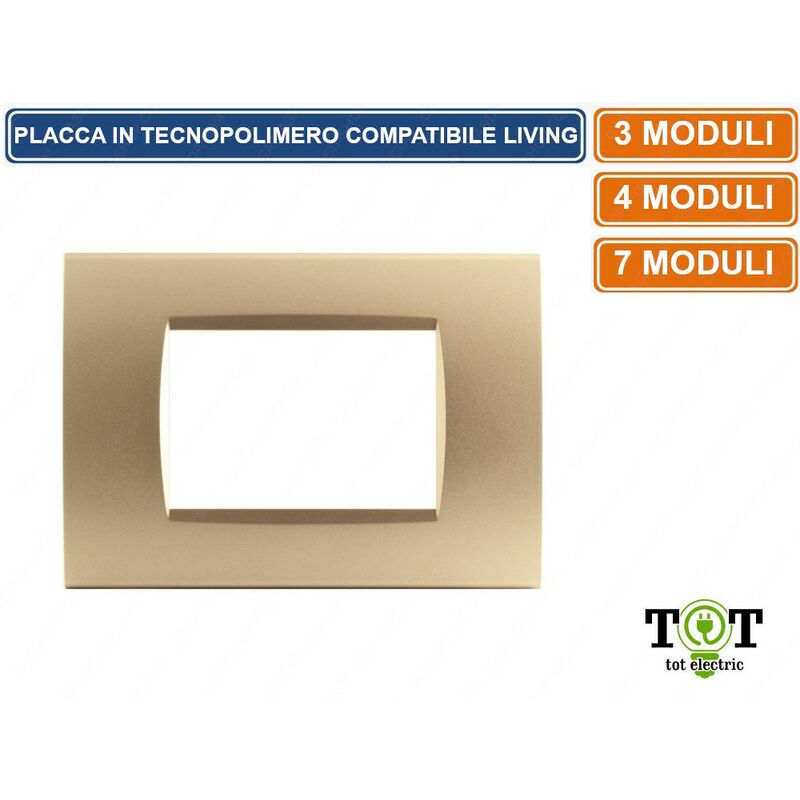 foto del prodotto placca in tecnopolimero sabbia compatibile con serie bticino living 3 4 7 moduli numero moduli 3 moduli