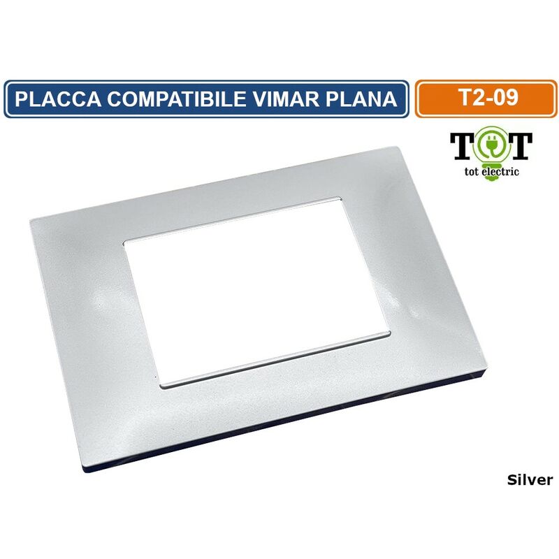 foto del prodotto placca in tecnopolimero silver compatibile con serie vimar plana 2 3 4 7 moduli numero moduli 4 moduli