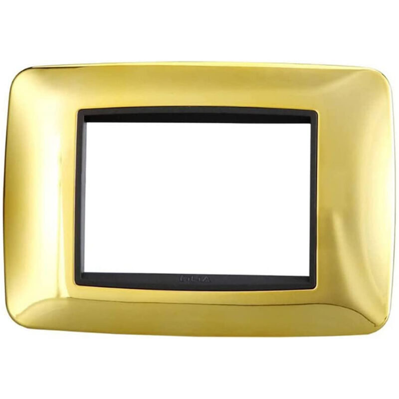 foto del prodotto placca interruttore 3 moduli compatibile living copri presa oro lucido c6603