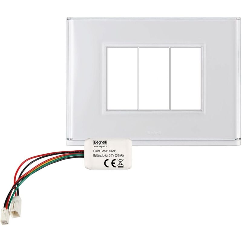 foto del prodotto placca interruttore placca lite 3fr con sistema di illuminazione, con batteria di emergenza, colore bianco beghelli