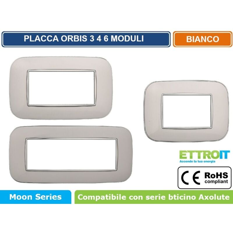 foto del prodotto placca orbis colore bianco compatibile con serie bticino axolute 3 - 4 - 6 moduli ettroit an91 - numero moduli 6 moduli