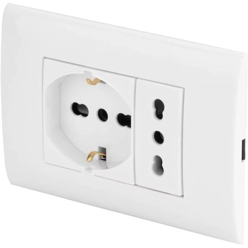 foto del prodotto placca premontata poly pool con frutto presa bivalente e frutto presa pluristandard