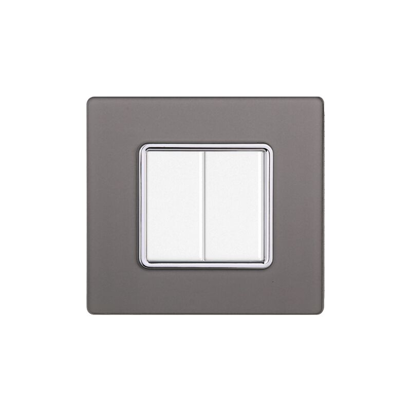 foto del prodotto placca serie solar, 2 moduli, vetro, argento, compatibile con serie bticino matix ettroit mt84206
