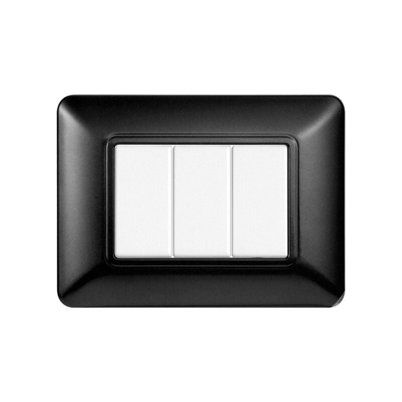 foto del prodotto placca serie solar, 3 moduli, plastica, acciaio scuro, compatibile con serie bticino matix ettroit mt83307