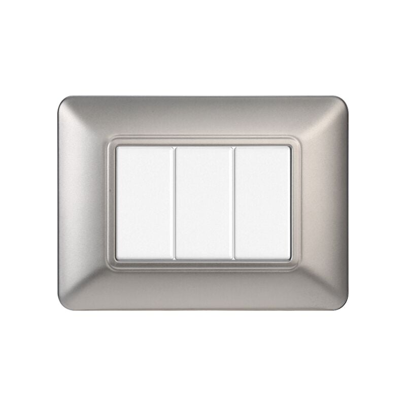 foto del prodotto placca serie solar, 3 moduli, plastica, argento, compatibile con serie bticino matix ettroit mt83306