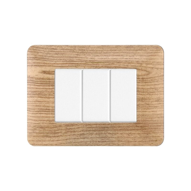 foto del prodotto placca serie solar, 3 moduli, plastica, legno chiaro, compatibile con serie bticino matix ettroit mt83304