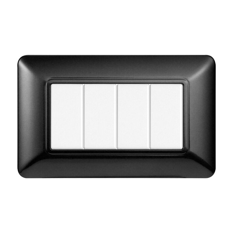 foto del prodotto placca serie solar, 4 moduli, plastica, acciaio scuro, compatibile con serie bticino matix ettroit mt83407