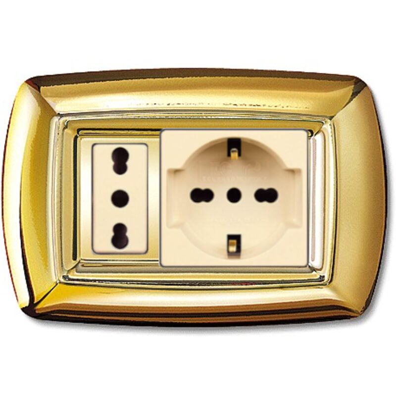 foto del prodotto placca serie tondò, 2 moduli, unel, plastica, oro, compatibile con serie bticino magic - elettrocanali ecl2598or