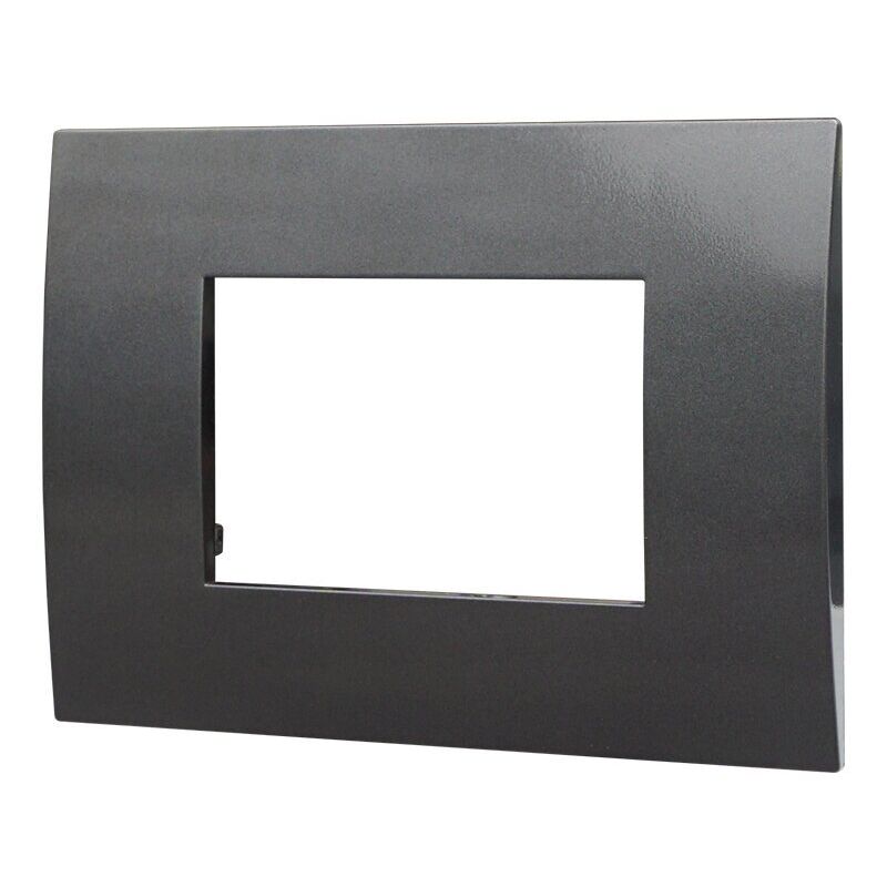 foto del prodotto placca serie venus, 3 moduli, plastica, acciaio scuro, compatibile con serie vimar ark ettroit va83307
