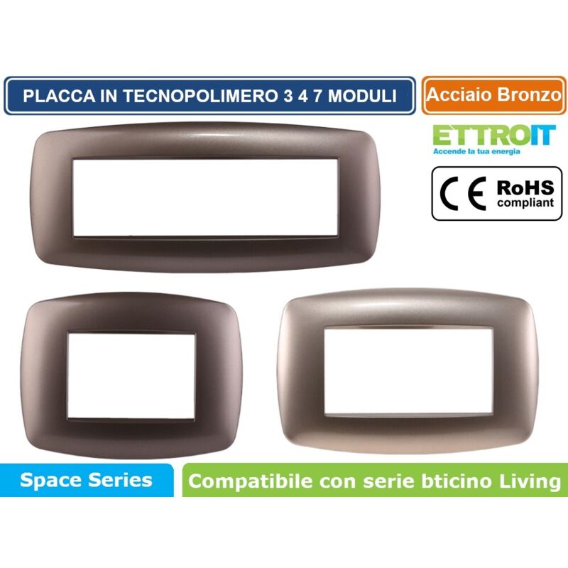 foto del prodotto placca slim serie space, 3 moduli, plastica, bronzo, compatibile con serie bticino living - ettroit ln87310