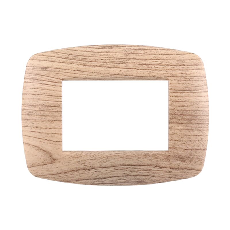 foto del prodotto placca slim serie space, 3 moduli, plastica, legno chiaro, compatibile con serie bticino living ettroit ln87304