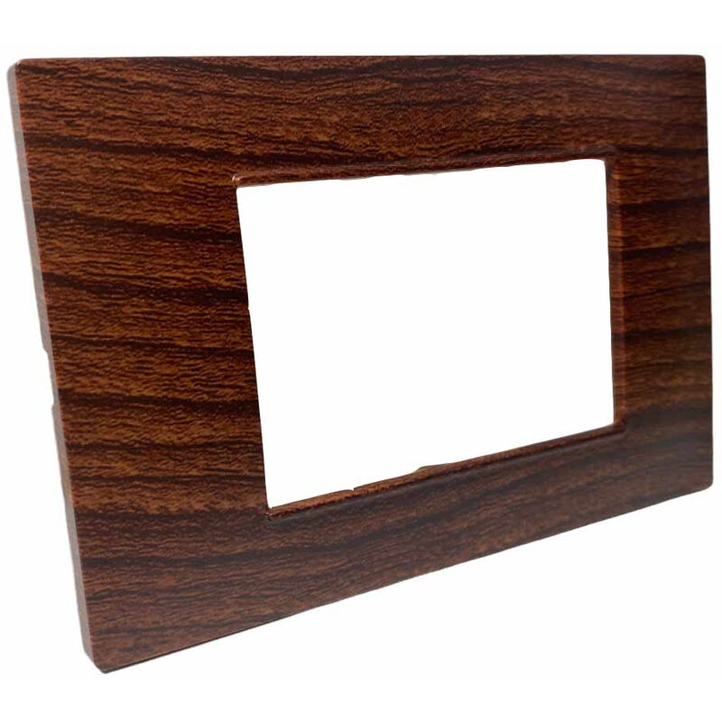 foto del prodotto placchetta per interruttore in metallo a 3 legno scuro cassetta 503 compatibile con vimar plana supporto cover