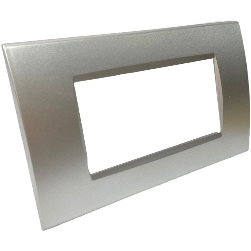 foto del prodotto placchetta per interruttore in metallo a 4 posti silver cassetta 504 compatibile con vimar plana supporto cover