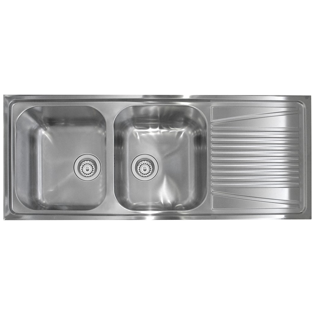 foto del prodotto plados telma co11621 olympus lavello incasso cm. 116 x 50 inox 2 vasche sx gocciolatoio dx