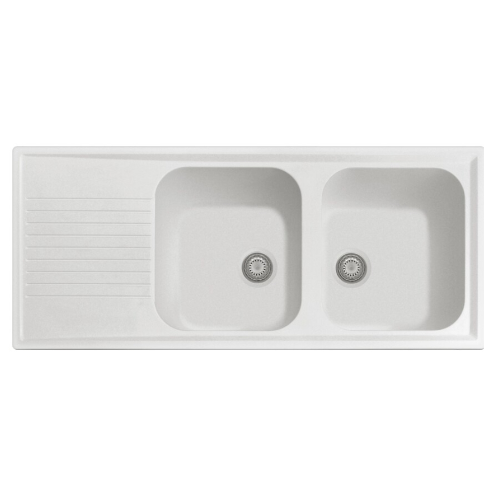 foto del prodotto plados telma pl1162 ug 58 microultragranit atlantic lavello 2 vasche gocciolatoio cm. 116 x 50 bianco latte