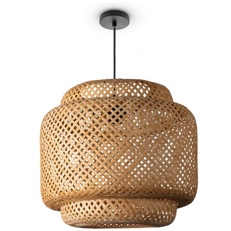 foto del prodotto plafone bamb sospensione boho soggiorno lampada a cesto vintage e27 beige 40cm , luce a sospensione tipo 1 paco home