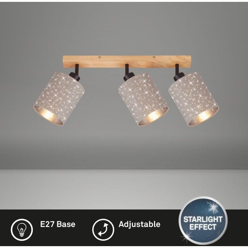 foto del prodotto plafoneira faretto 3xe27 25 w taupe metallo legno tessuto briloner